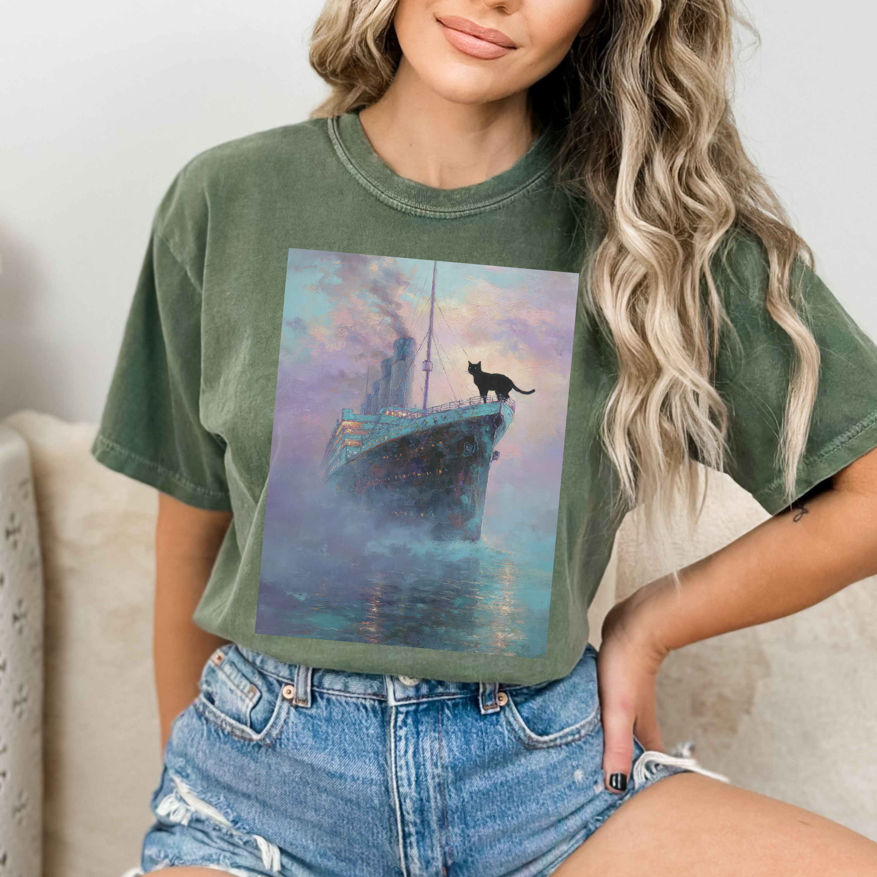 Titanic Monet Cat Comfort Colors Tshirt