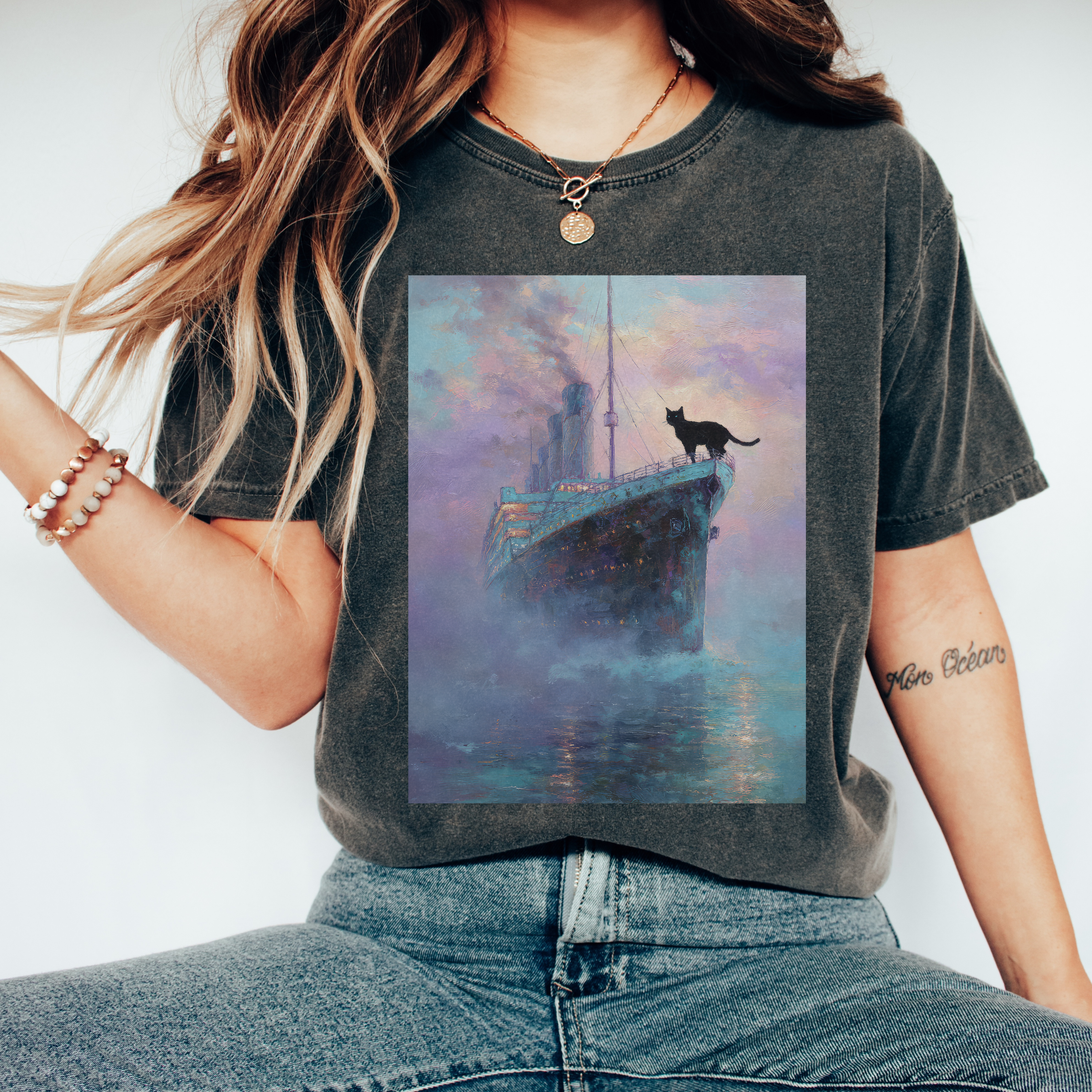 Titanic Monet Cat Comfort Colors Tshirt