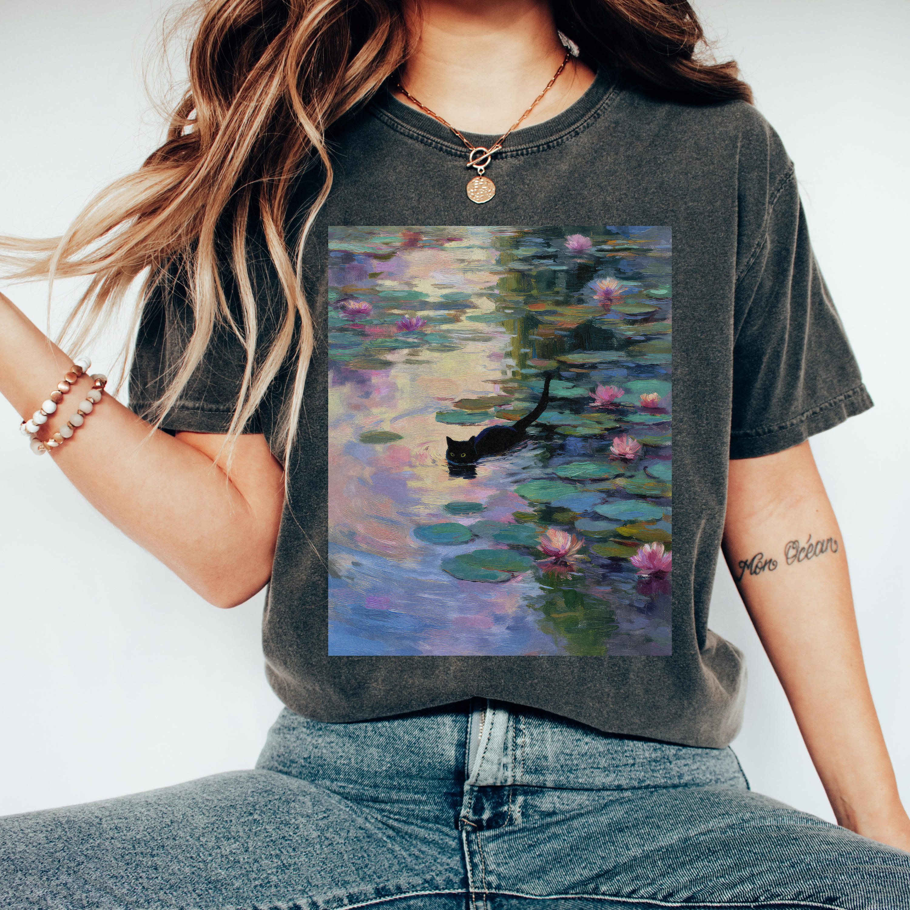 Lilies Monet Cat Comfort Colors Tshirt