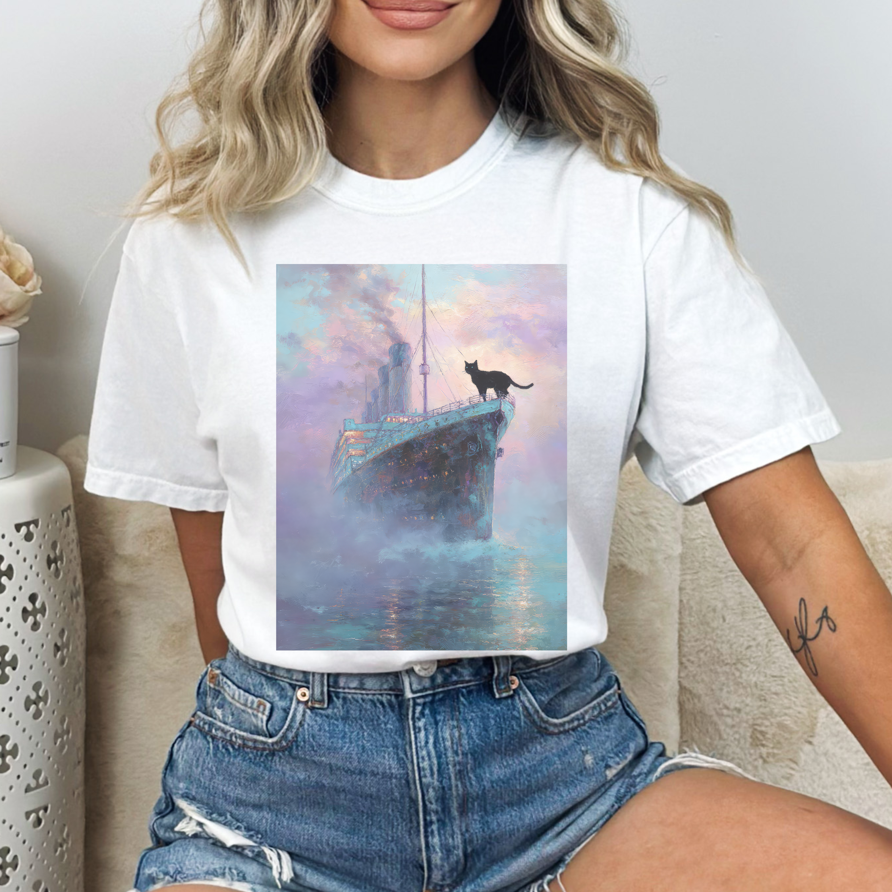 Titanic Monet Cat Comfort Colors Tshirt