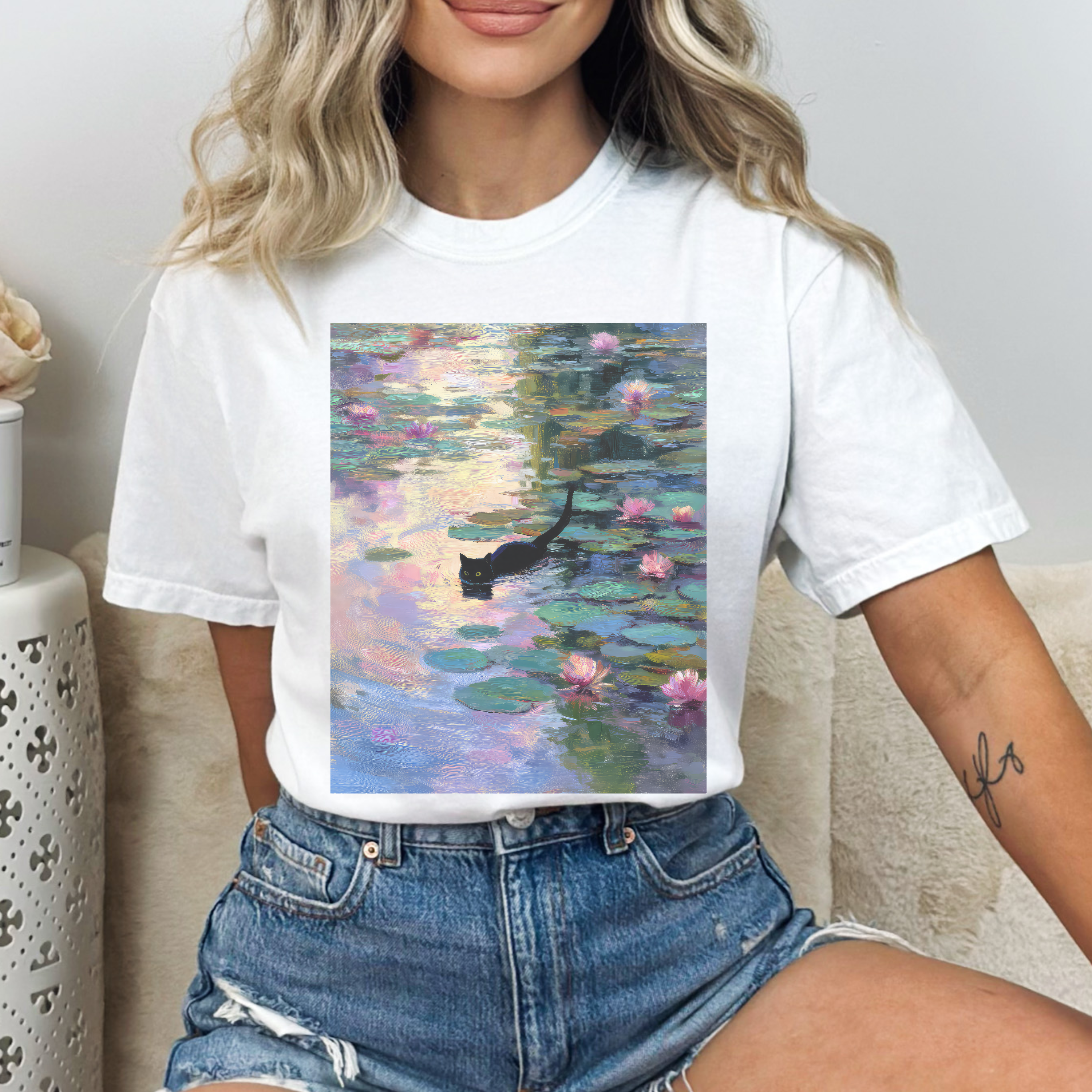 Lilies Monet Cat Comfort Colors Tshirt