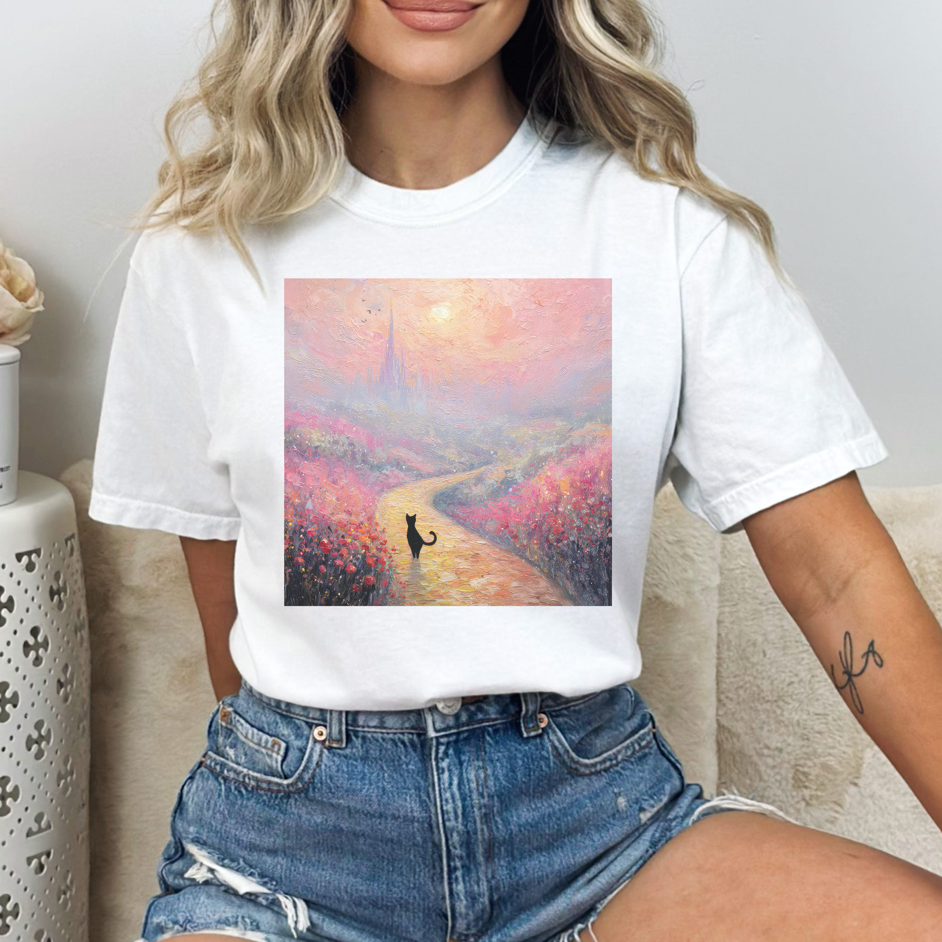 Pink Emerald City Monet Cat Comfort Colors Tshirt