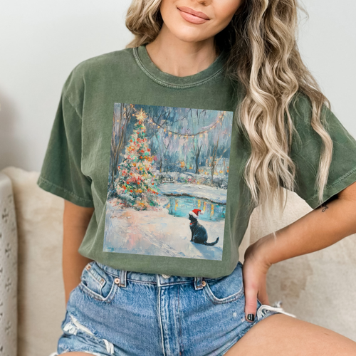 Christmas Monet Cat Comfort Colors Tshirt