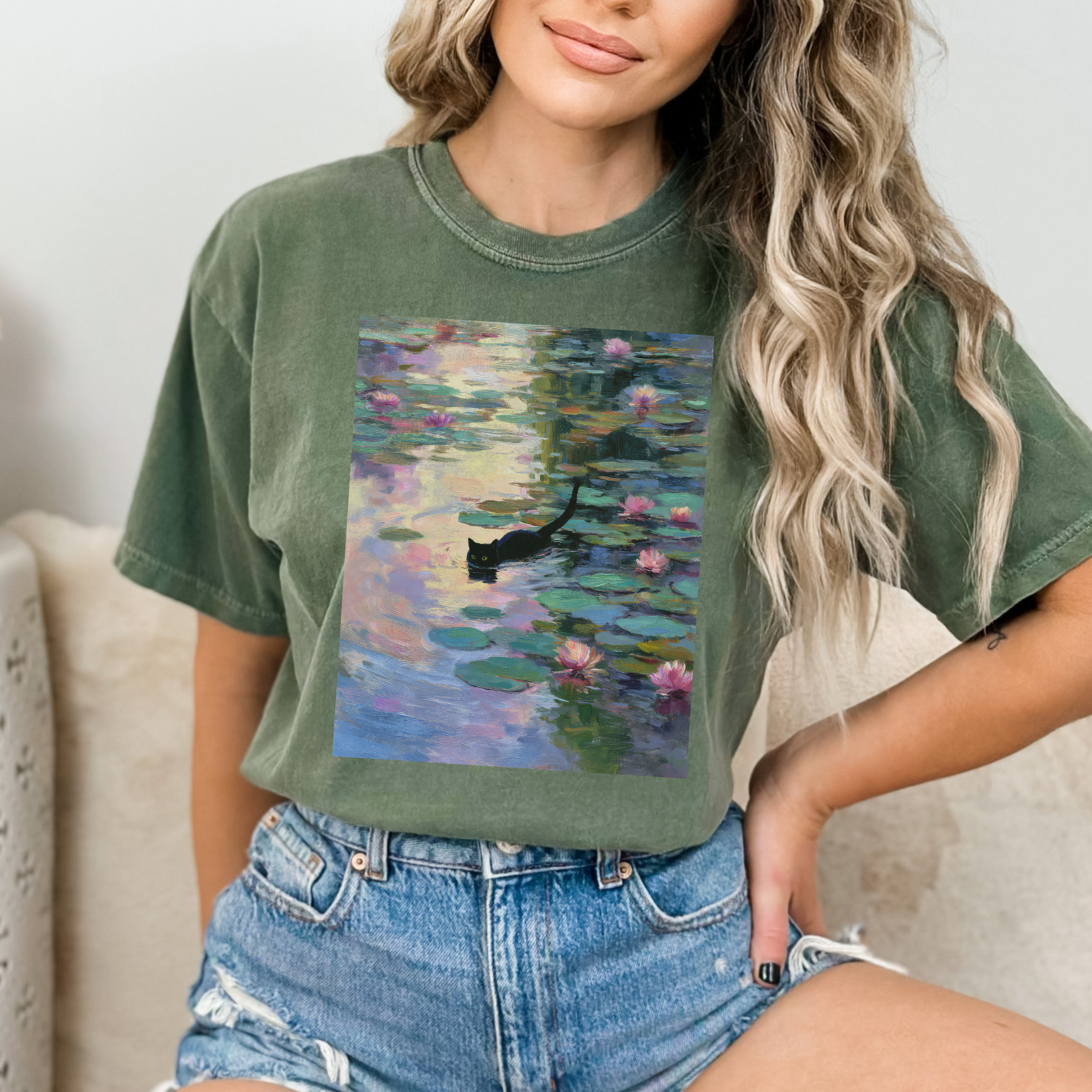 Lilies Monet Cat Comfort Colors Tshirt