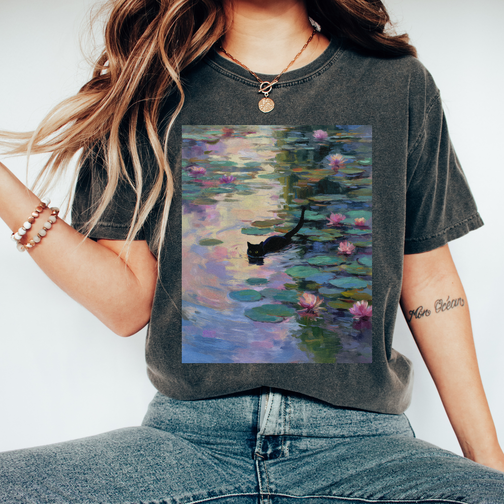 Lilies Monet Cat Comfort Colors Tshirt