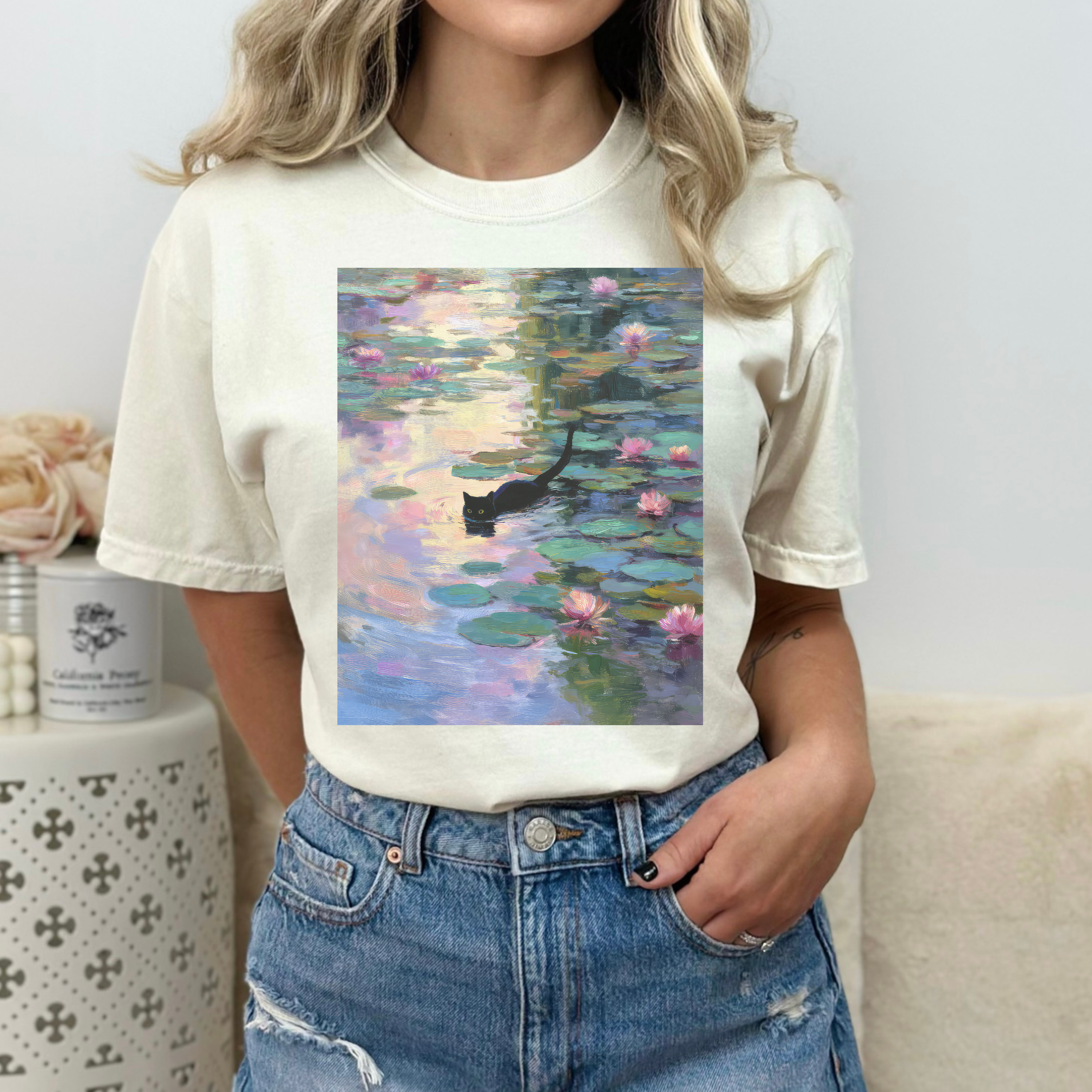Lilies Monet Cat Comfort Colors Tshirt