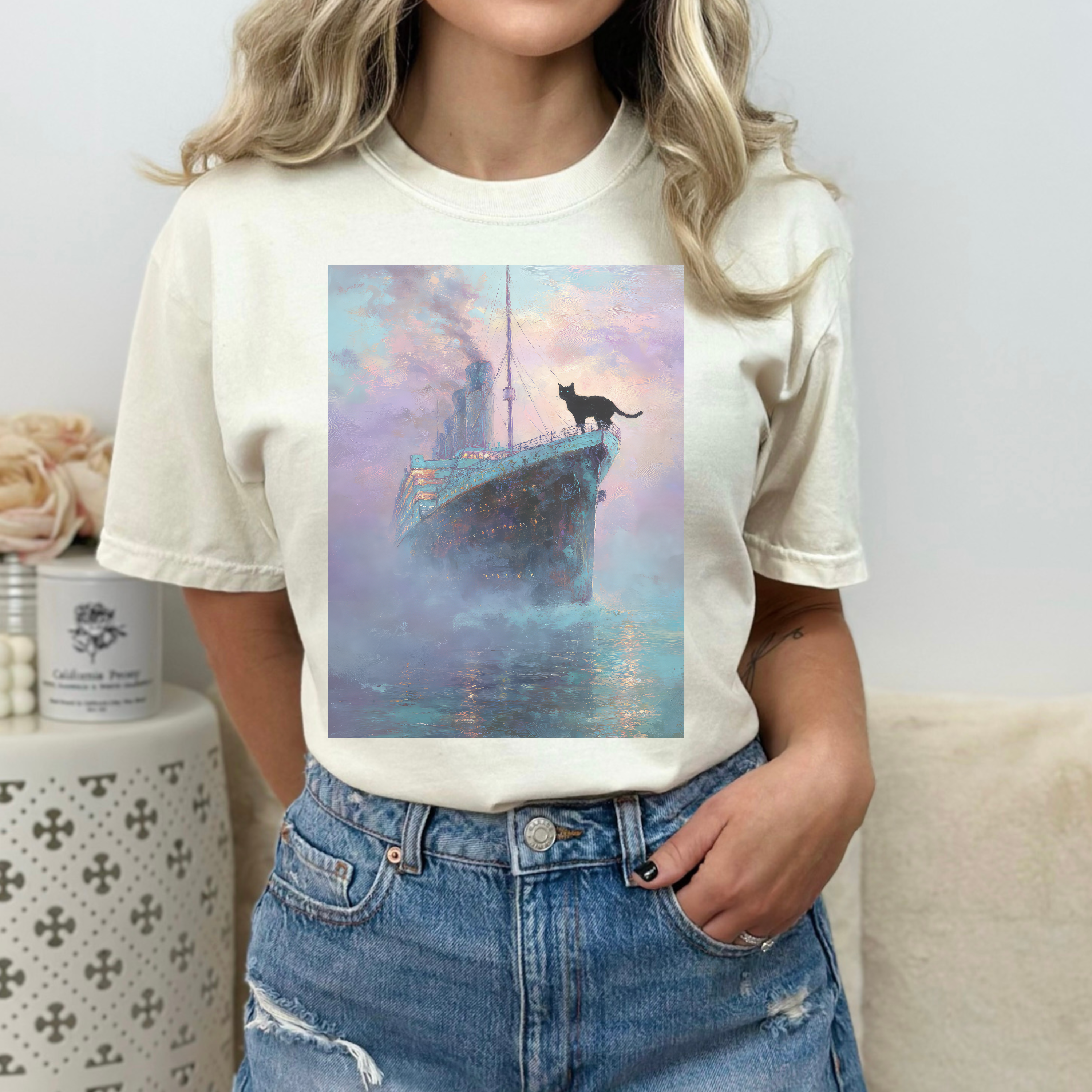 Titanic Monet Cat Comfort Colors Tshirt