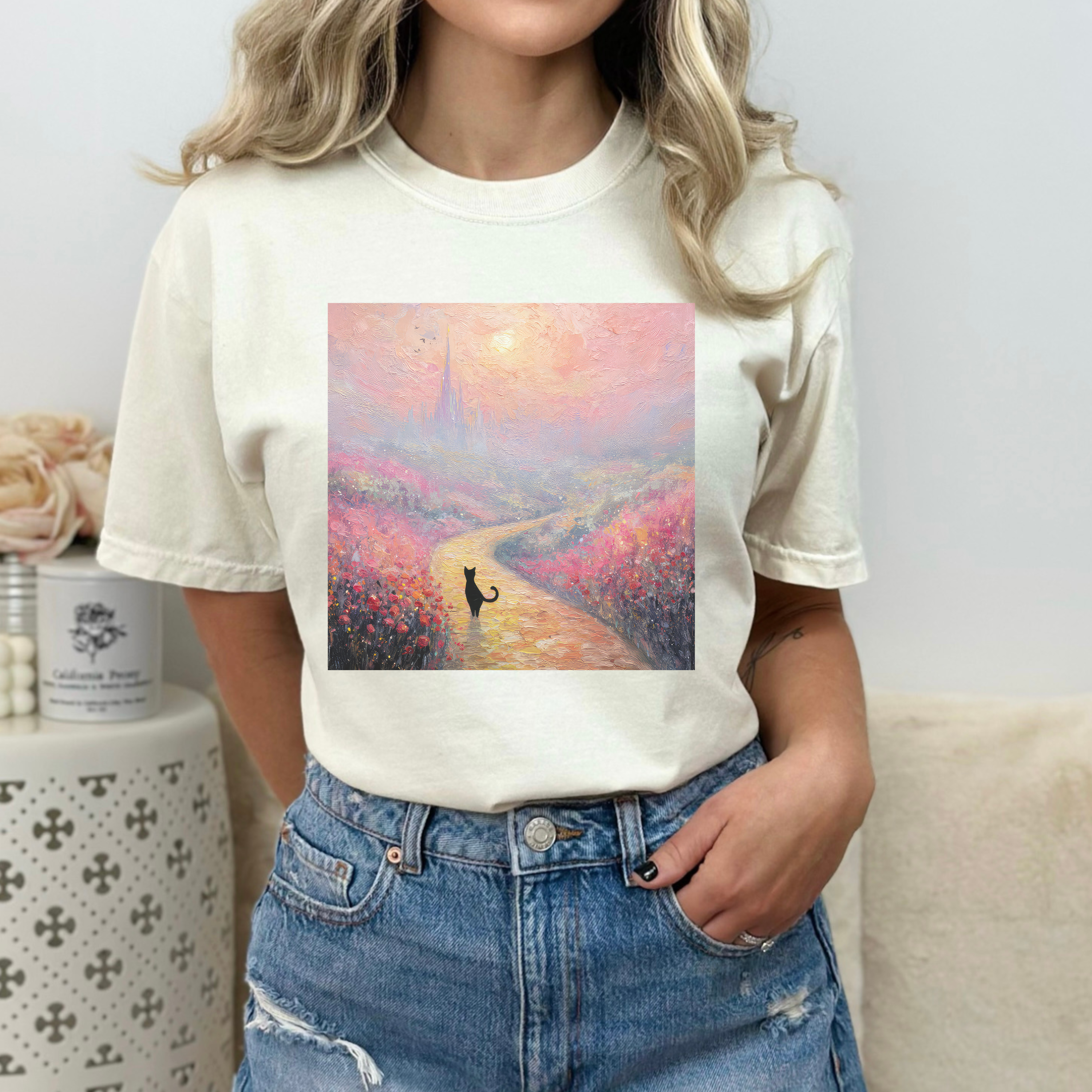 Pink Emerald City Monet Cat Comfort Colors Tshirt